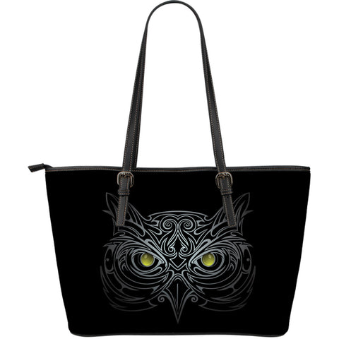Black Owl Large Leather Tote Bag