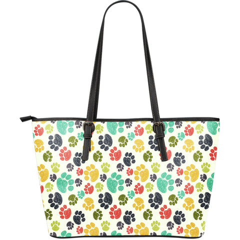 Colorful Paws Large Leather Tote Bag