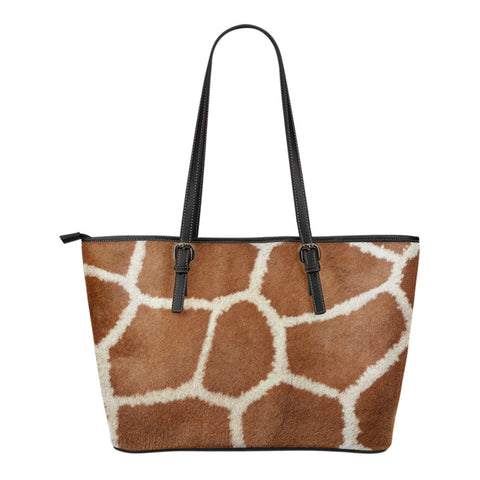 Giraffe Print Small Leather Tote Bag