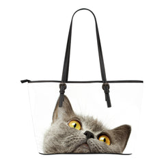 Cat Small Leather Tote Bag