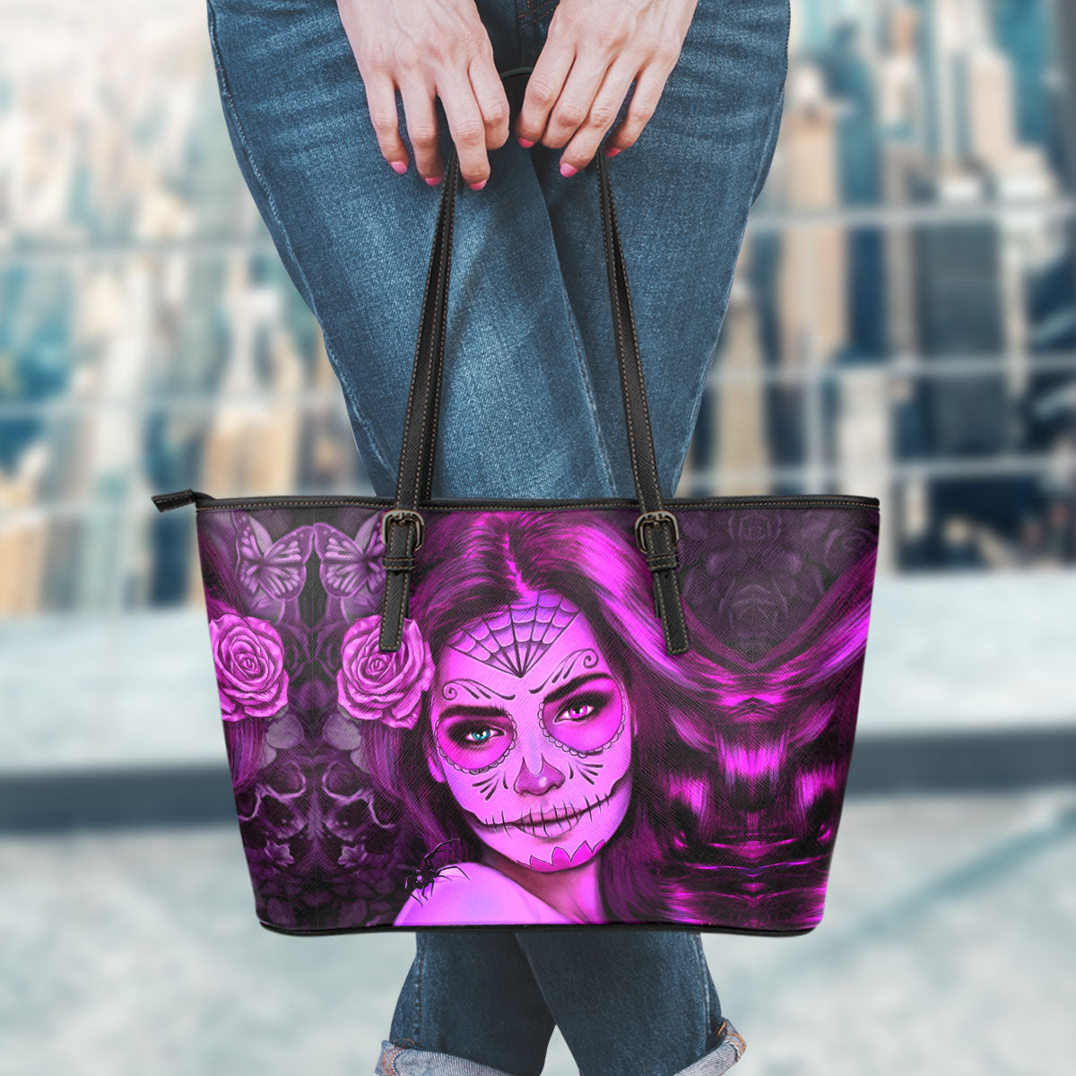 Tattoo Calavera Girl Large Leather Tote Bag - Collection 2