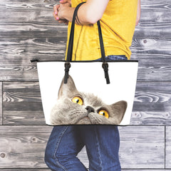 Cat Small Leather Tote Bag