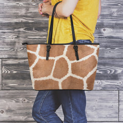 Giraffe Print Small Leather Tote Bag