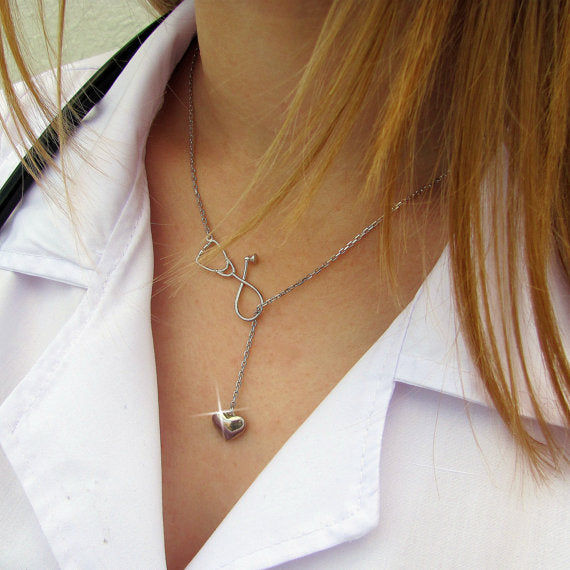 Nurse Stethoscope & Heart Pendant Necklace