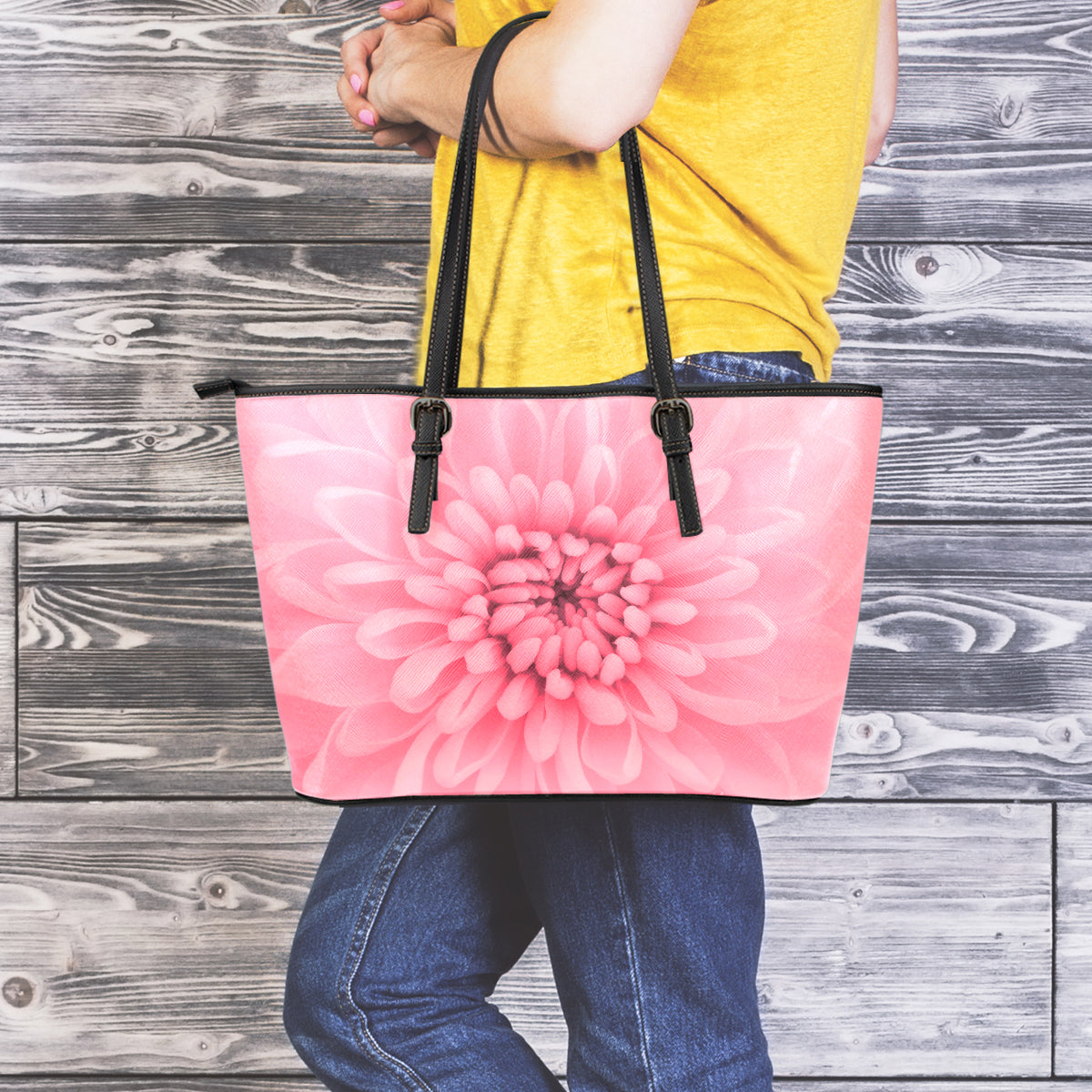 Chrysanthemum Flower Small Leather Tote Bag