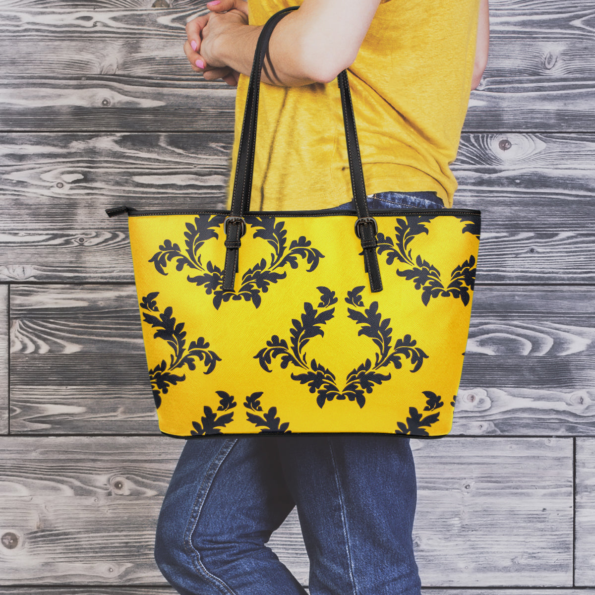 Retro Flower Small Leather Tote Bag