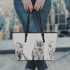 Set of Owls Small Leather Tote Bag