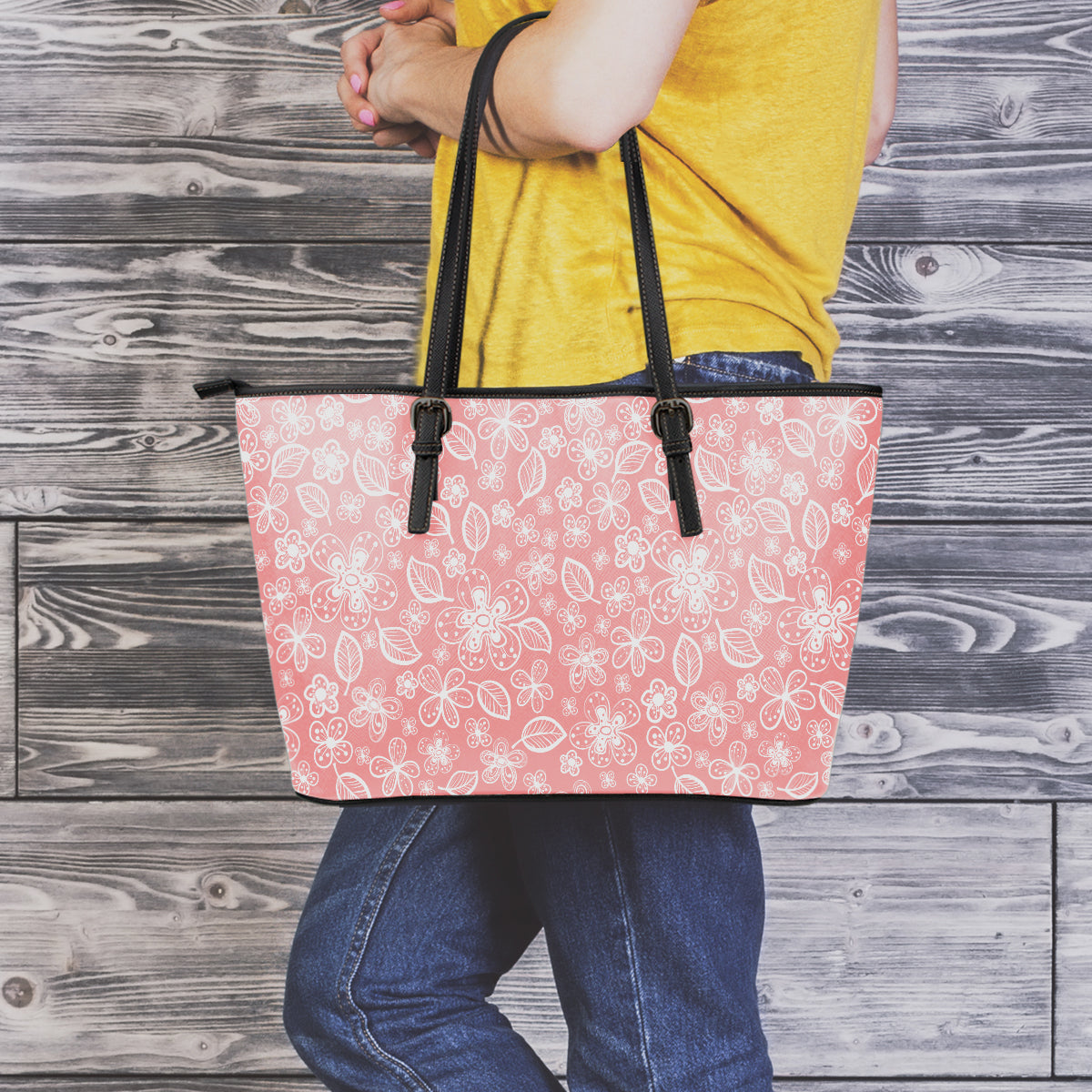 Simply Flowers Small Leather Tote Bag