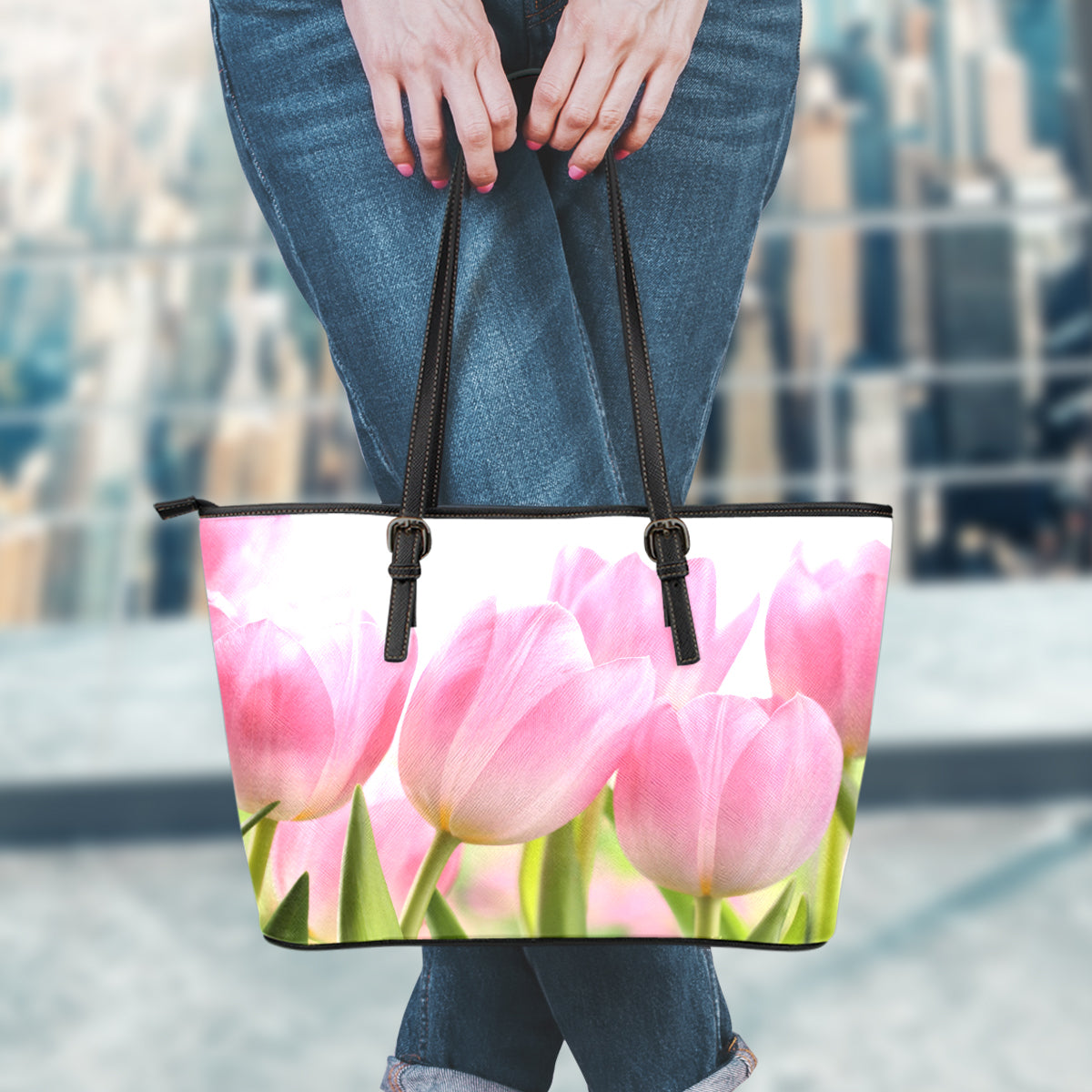 Tulip Flower Small Leather Tote Bag