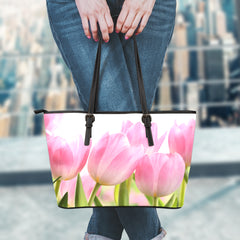 Tulip Flower Large Leather Tote Bag
