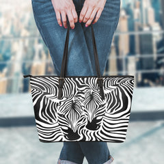 Zebra Couple Small Leather Tote Bag