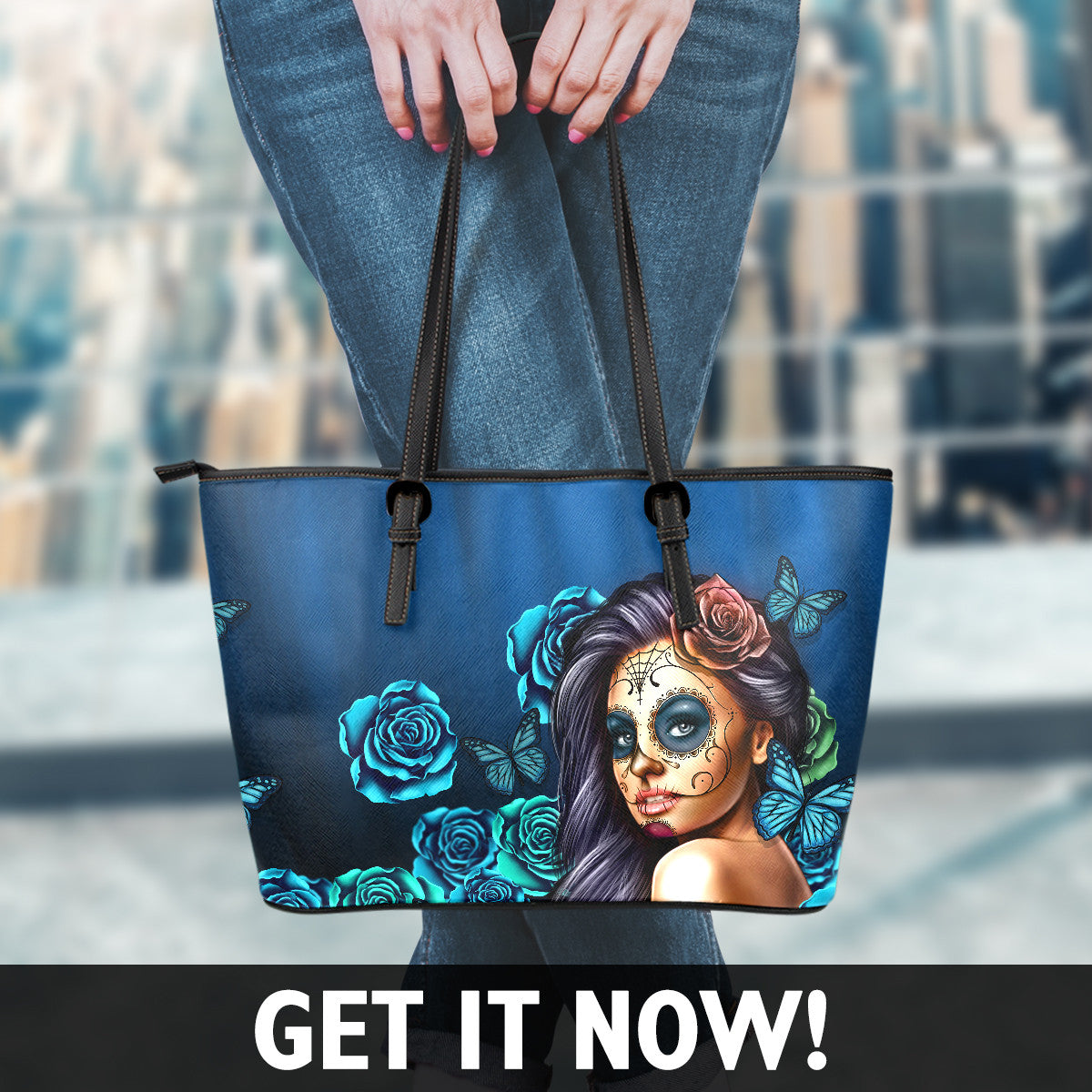 Tattoo Calavera Girl Small Leather Tote Bag - Collection 1