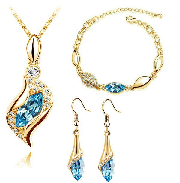 Austrian Crystal Pendant Necklace, Earrings and Bracelet Jewelry Set