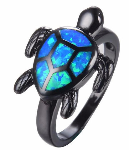 Blue Turtle Fire Opal Ring