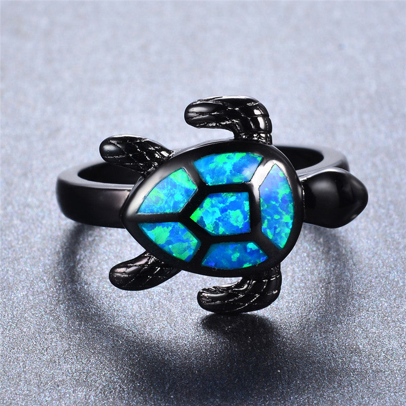 Blue Turtle Fire Opal Ring