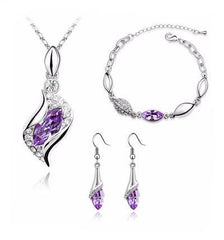 Austrian Crystal Pendant Necklace, Earrings and Bracelet Jewelry Set