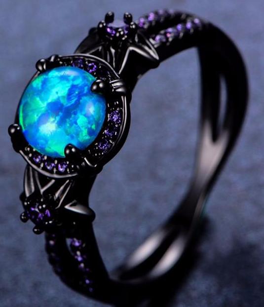Star Flower Blue Fire Opal Ring