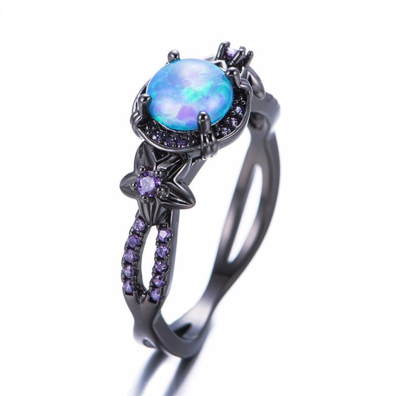 Star Flower Blue Fire Opal Ring